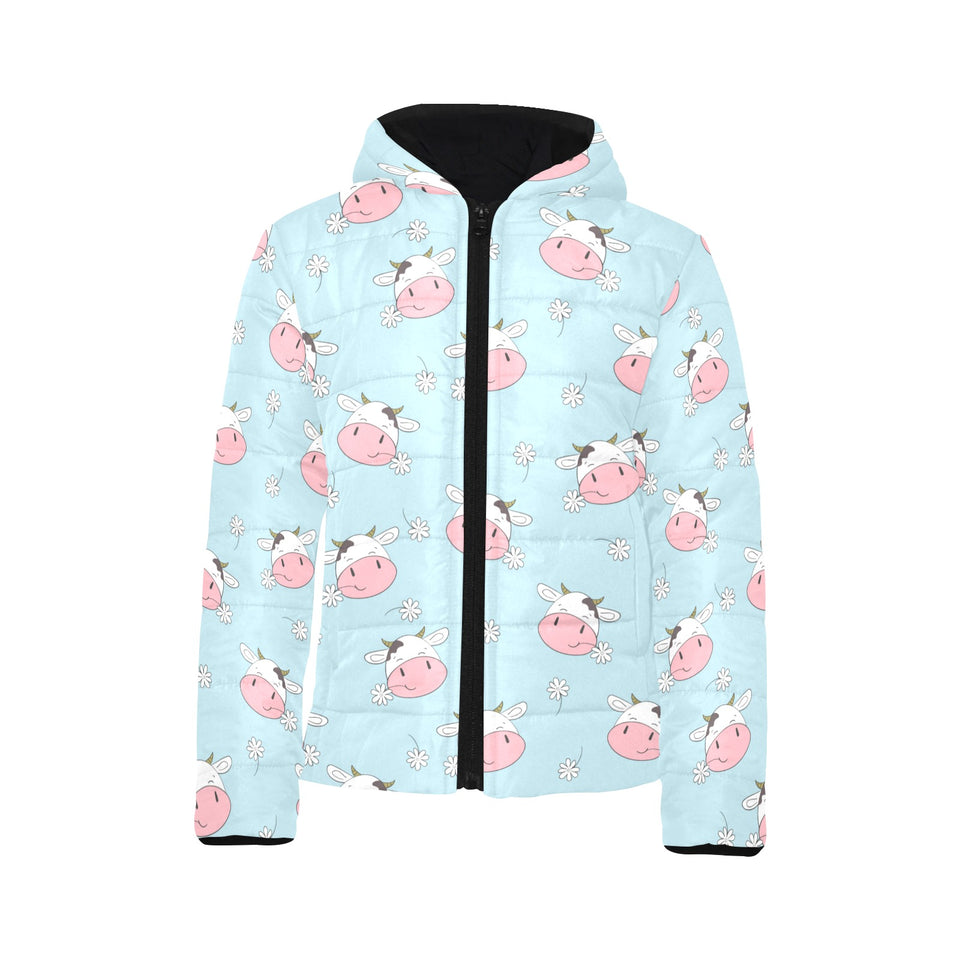 Cute cow flower pattern Kids' Boys' Girls' Padded Hooded Jacket