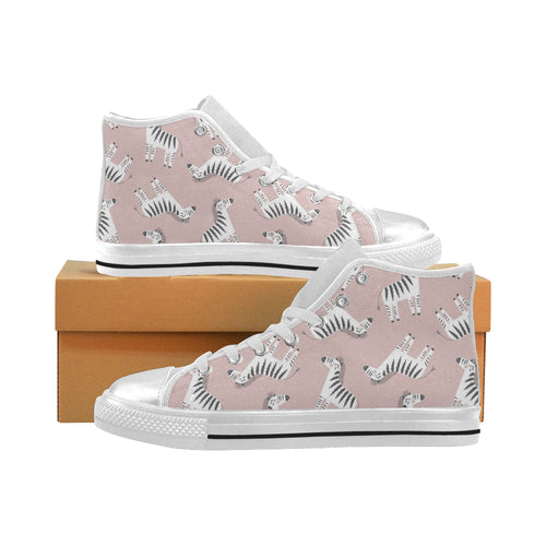Cute zebra pattern Women's High Top Canvas Shoes White