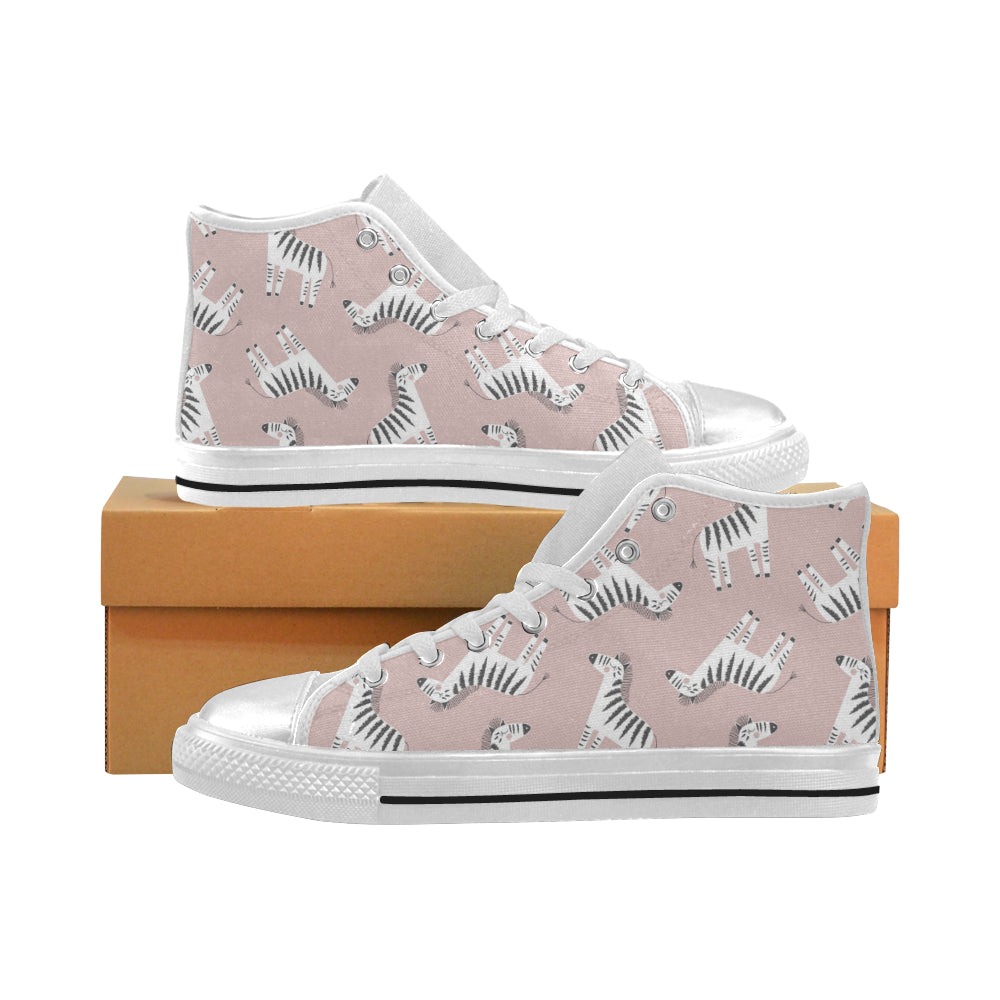 Cute zebra pattern Women's High Top Canvas Shoes White