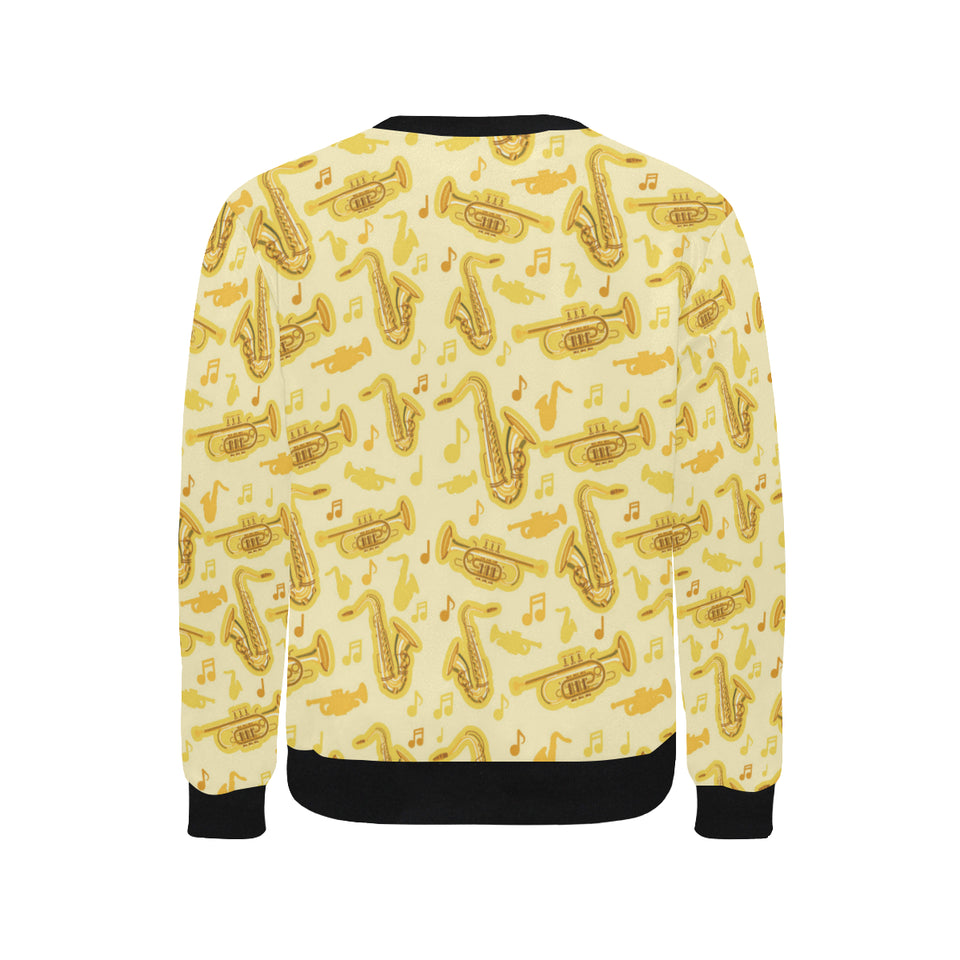 Saxophone cornet pattern yellow background Men's Crew Neck Sweatshirt