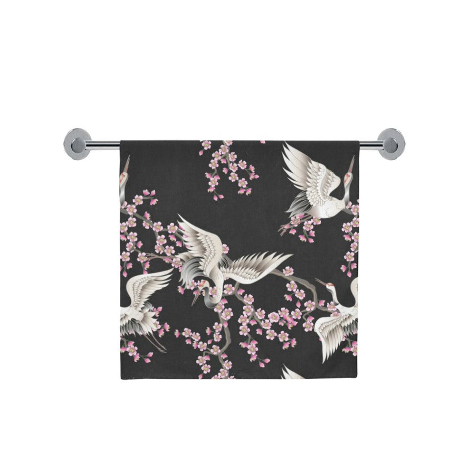 Japanese crane pink sakura pattern Bath Towel
