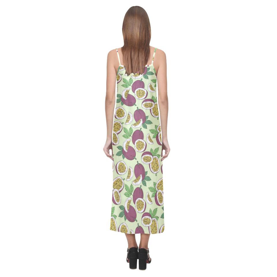 Paassion fruit pattern V-Neck Open Fork Long Dress