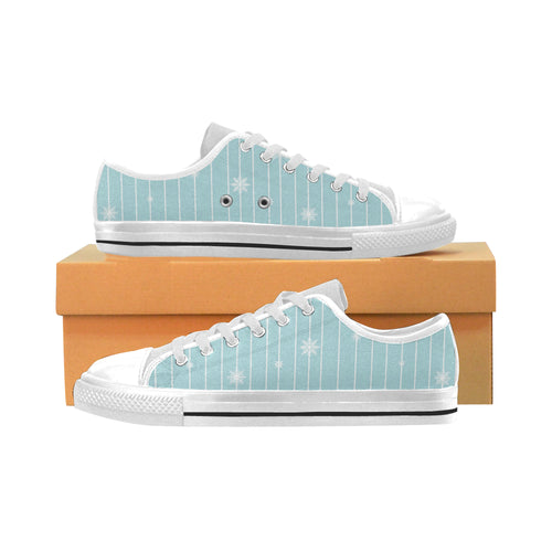 Snowflake pattern blue stripe background Men's Low Top Shoes White