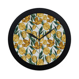 yellow tulips pattern Elegant Black Wall Clock