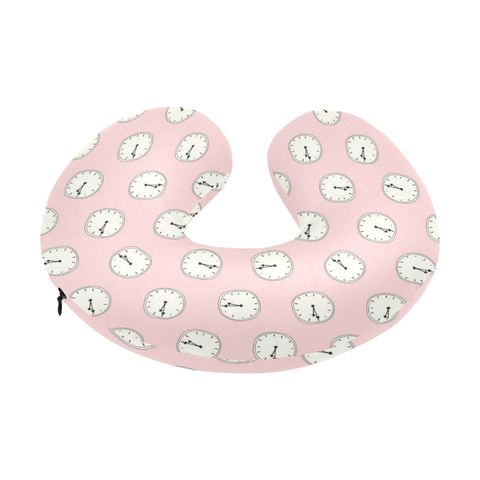 Clock pattern pink blackground U-Shaped Travel Neck Pillow
