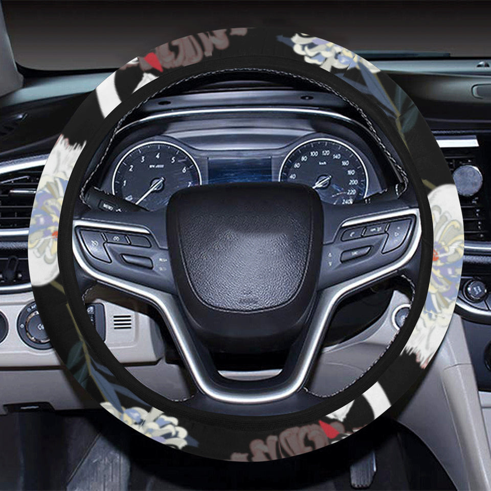 white swan blooming flower pattern Car Steering Wheel Cover