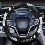 white swan blooming flower pattern Car Steering Wheel Cover