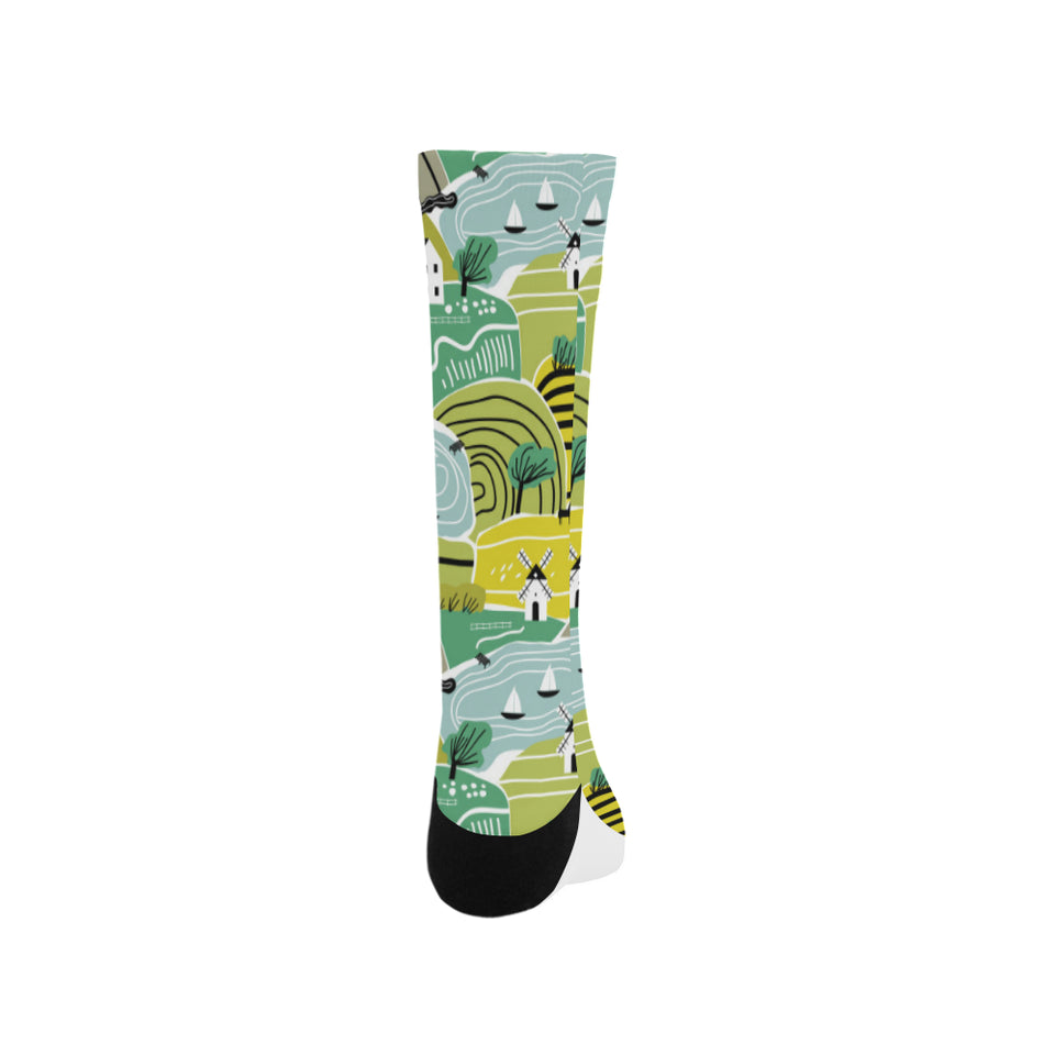 Hand drawn windmill pattern Crew Socks