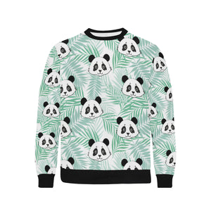 Panda pattern tropical leaves background Men's Crew Neck Sweatshirt