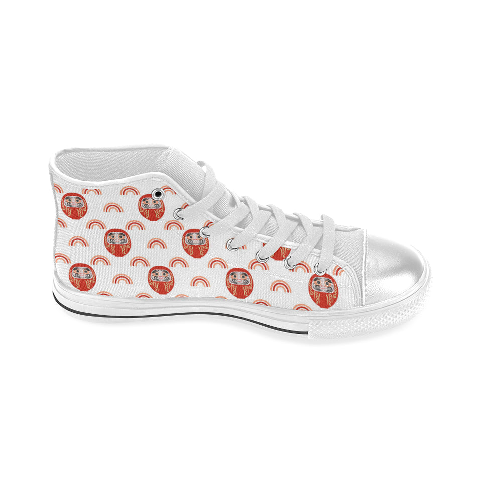 Daruma japanese wooden doll design pattern Women's High Top Canvas Shoes White