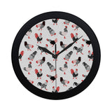 Cool rooster chicken cock floral ornament backgrou Elegant Black Wall Clock