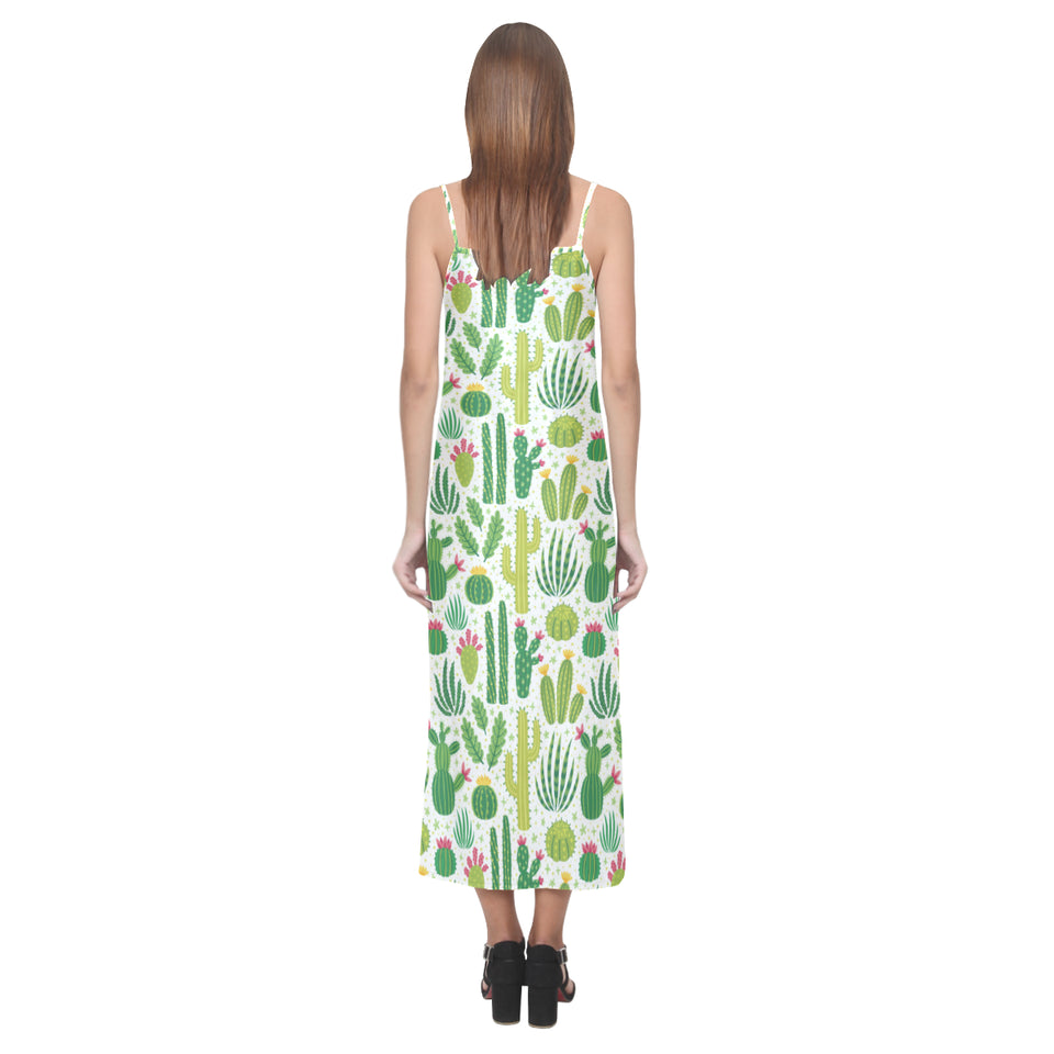 Cactus pattern copy V-Neck Open Fork Long Dress