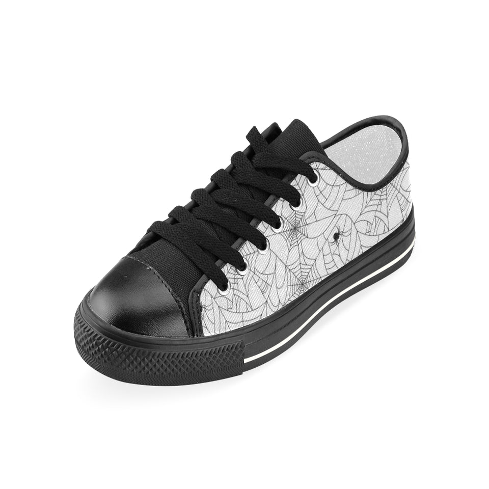 Spider web cobweb pattern white background Women's Low Top Canvas Shoes Black