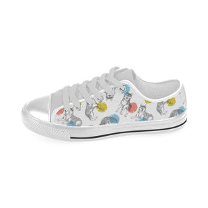 Siberian husky and colorful circle pattern Men's Low Top Shoes White