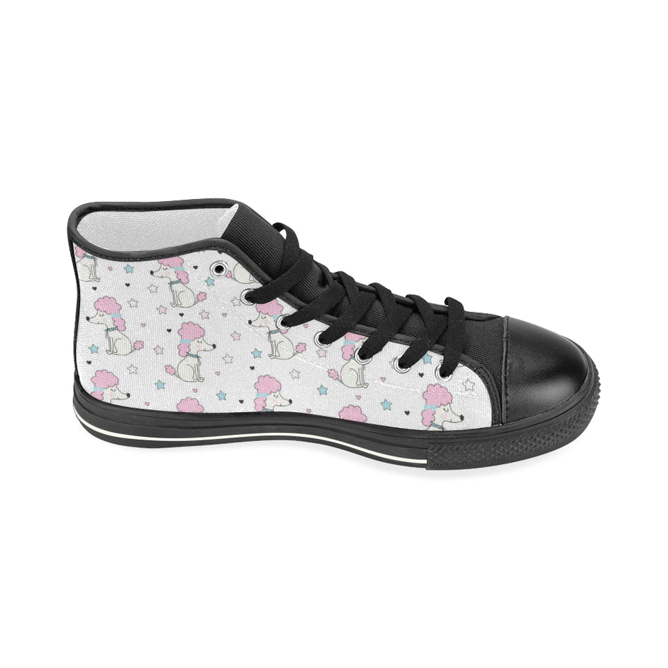 Cute poodle dog star pattern Women's High Top Canvas Shoes Black