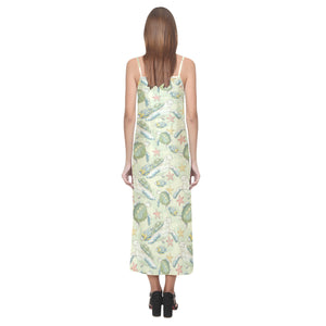 Hand drawn sea turtle fish pattern V-Neck Open Fork Long Dress