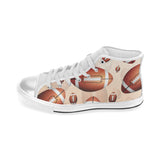 American football ball design pattern Women's High Top Canvas Shoes White