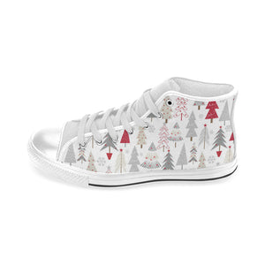 Cute Christmas tree pattern Men's High Top Canvas Shoes White