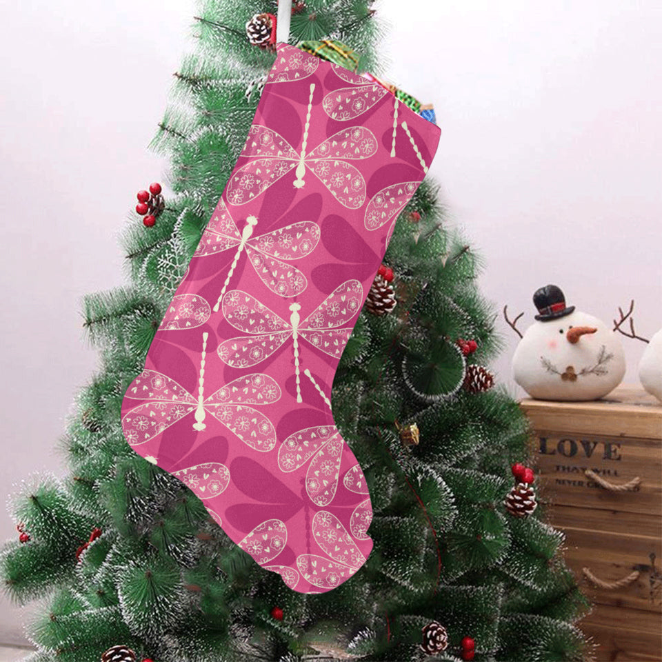 Beautiful dragonfly pink background Christmas Stocking