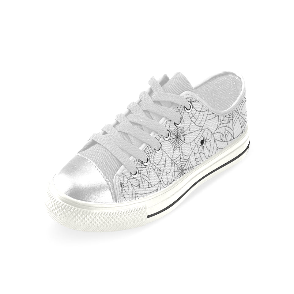 Spider web cobweb pattern white background Women's Low Top Canvas Shoes White