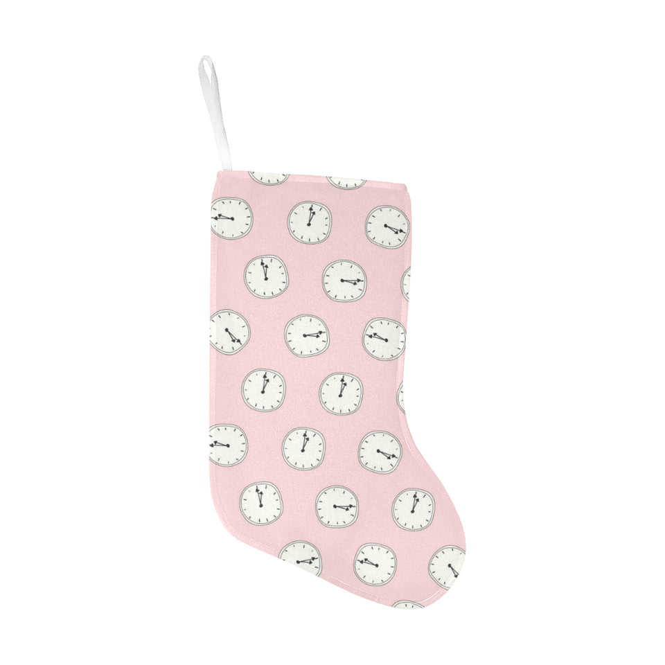 Clock pattern pink blackground Christmas Stocking