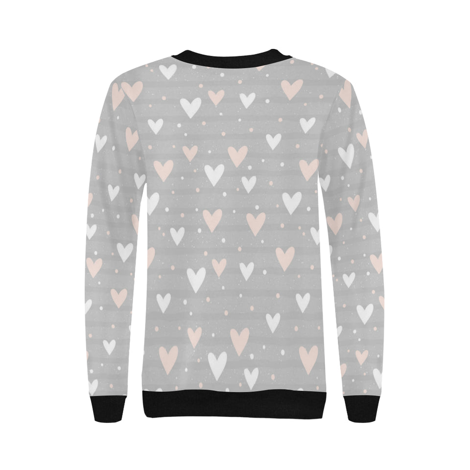 Heart pattern gray background Women's Crew Neck Sweatshirt