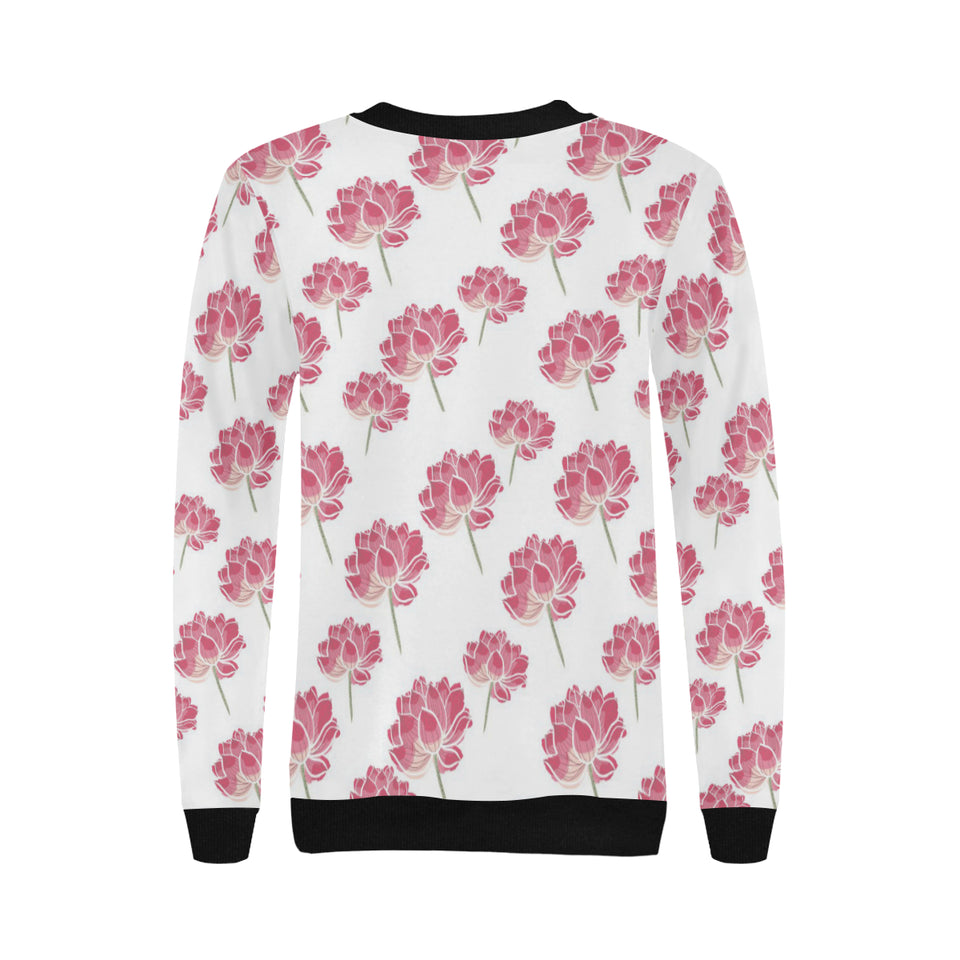 Pink lotus waterlily pattern Women's Crew Neck Sweatshirt