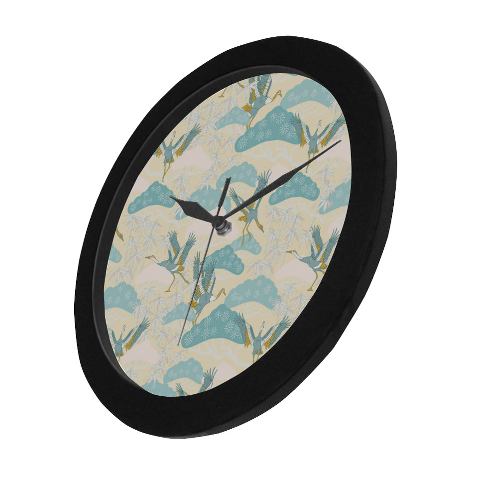 Bonsai bamboo stork japanese pattern cream theme Elegant Black Wall Clock