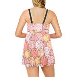 Pig Pattern Print Design 04 Chest Sexy Pleated Two Piece Swim Dress