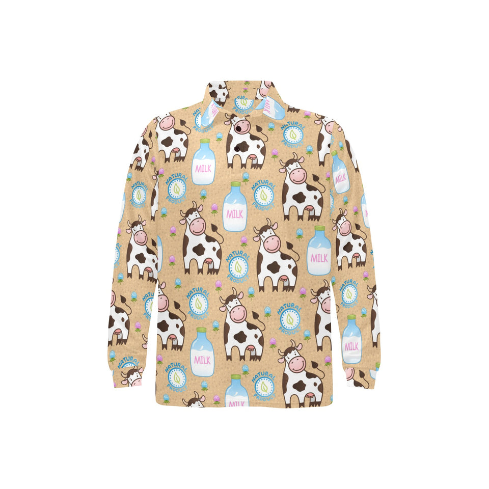 Cow bottle of milk pattern Men's Long Sleeve Polo Shirt