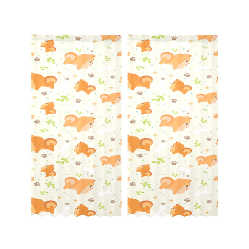 Cute brown pomeranian paw leave bone pattern Gauze Curtain