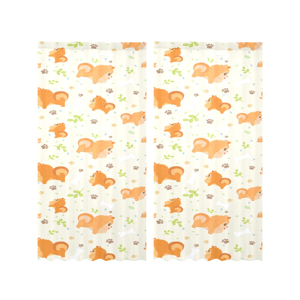 Cute brown pomeranian paw leave bone pattern Gauze Curtain