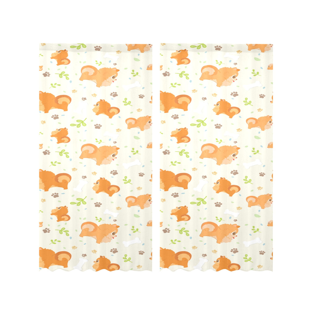 Cute brown pomeranian paw leave bone pattern Gauze Curtain