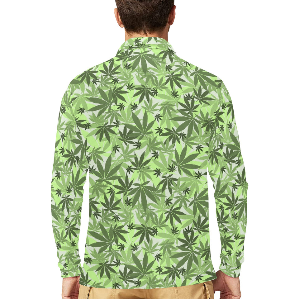 Canabis Marijuana Weed Pattern Print Design 01 Men's Long Sleeve Polo Shirt