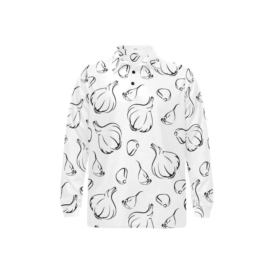 Garlic pattern black white Men's Long Sleeve Polo Shirt