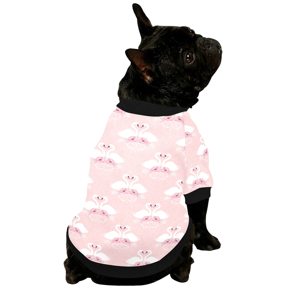 White swan and flower love pattern All Over Print Pet Dog Round Neck Fuzzy Shirt