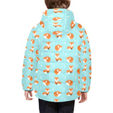 Fox pattern blue b ackground Kids' Boys' Girls' Padded Hooded Jacket