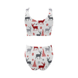 Deer tree snowflakes chrismas pattern Chest Bowknot High Waisted Bikini Swimsuit