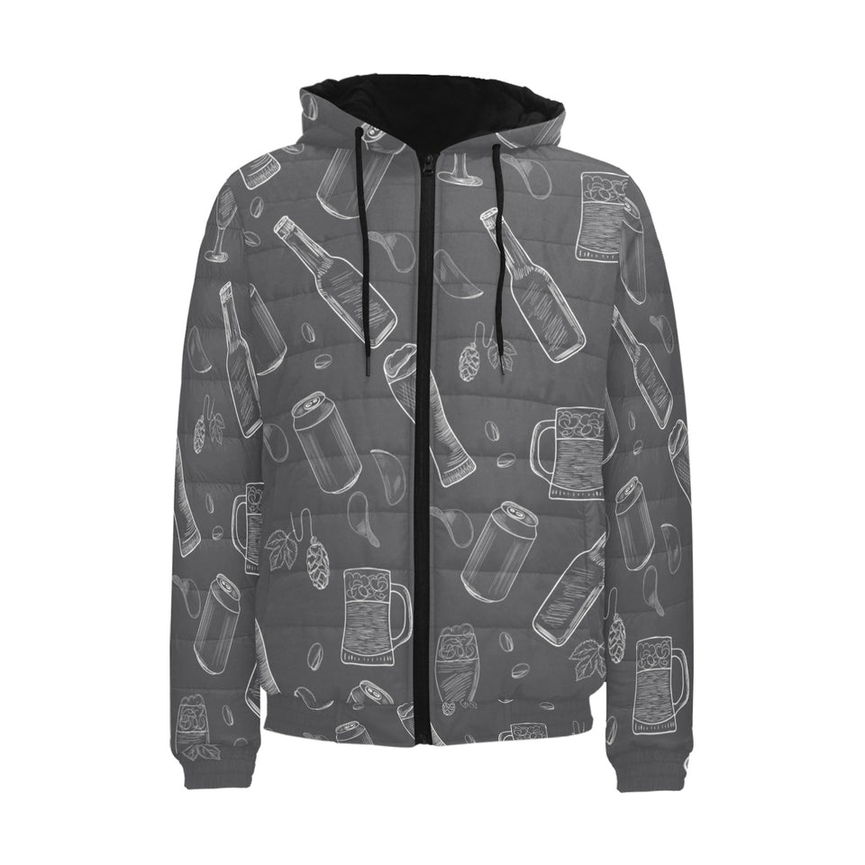 Beer hand drawn pattern Men's Padded Hooded Jacket