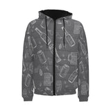 Beer hand drawn pattern Men's Padded Hooded Jacket