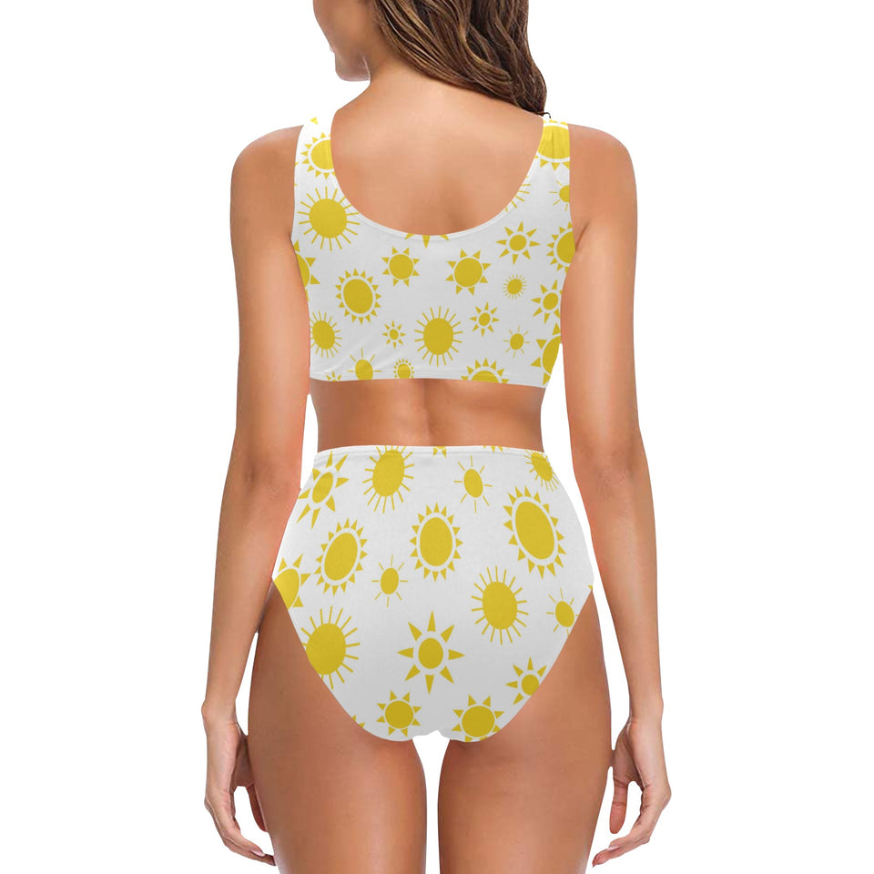 Sun pattern Chest Bowknot High Waisted Bikini Swimsuit