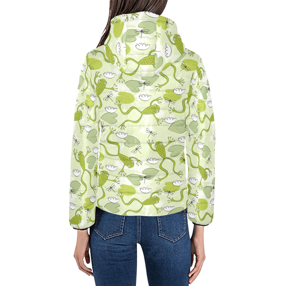 Cute frog dragonfly pattern Women's Padded Hooded Jacket