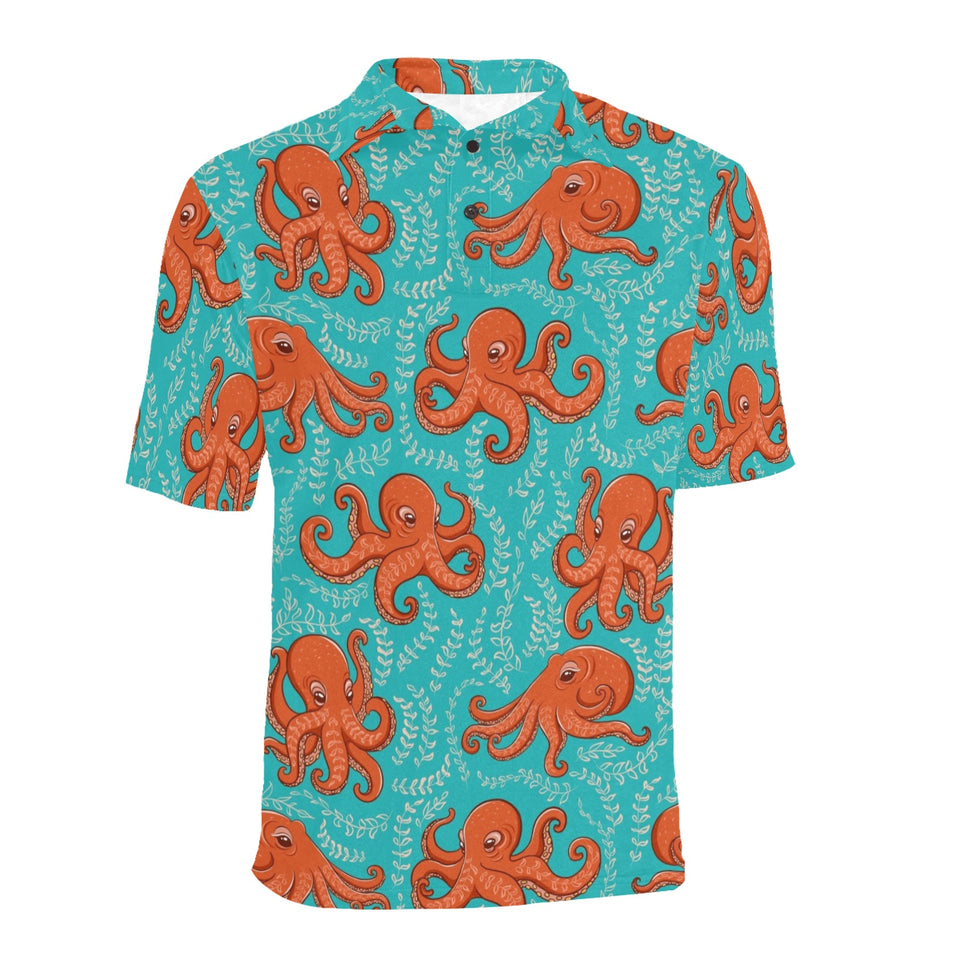 Octopus turquoise background Men's All Over Print Polo Shirt