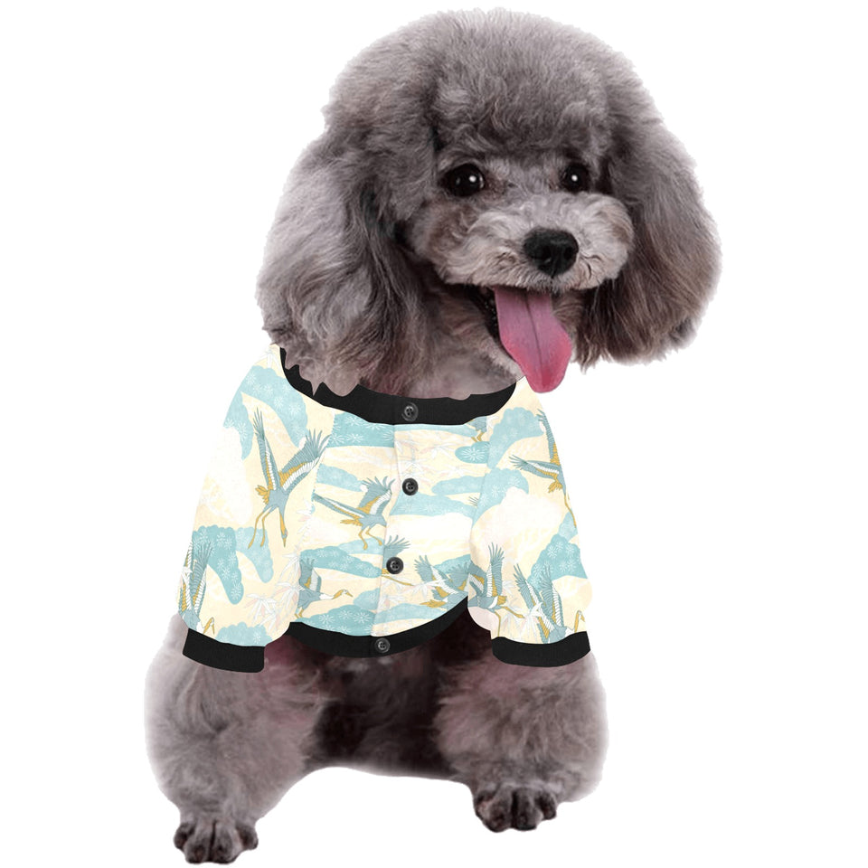 Bonsai bamboo stork japanese pattern cream theme All Over Print Pet Dog Round Neck Fuzzy Shirt