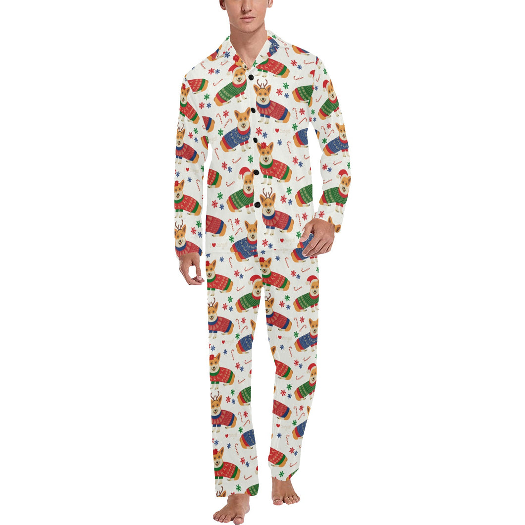 Corgi Christmas Pattern Men's Long Pajama Set