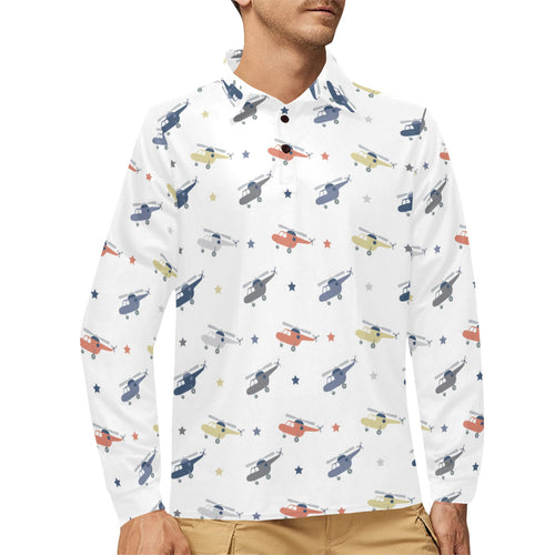 Cute helicopter star pattern Men's Long Sleeve Polo Shirt