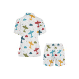Airplane star cloud colorful Women's V-Neck Short Pajama Set