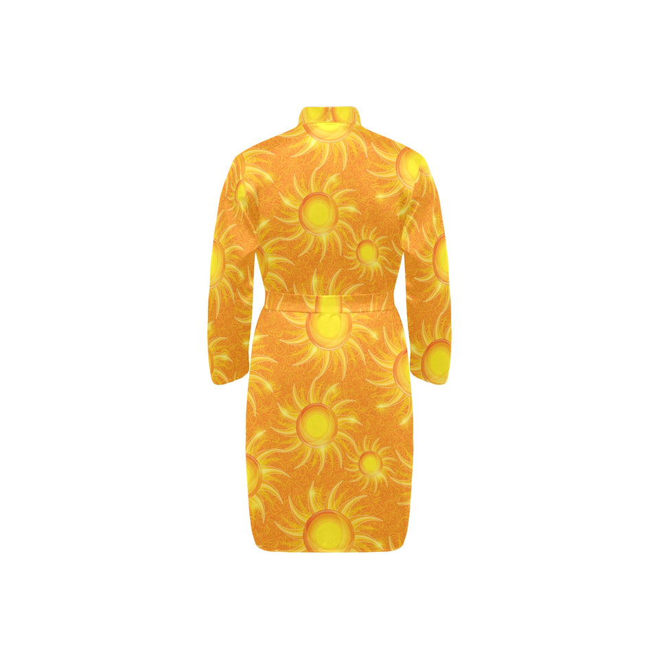Sun green background Men's Long Sleeve Belted Night Robe