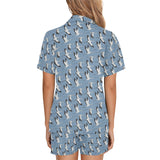 Seagull Pattern Print Design 04 Women's V-Neck Short Pajama Set