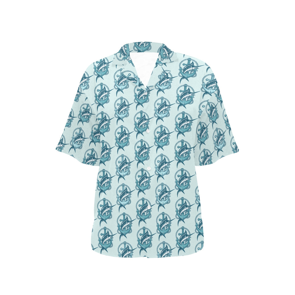 Swordfish Pattern Print Design 05 Women's All Over Print Hawaiian Shirt